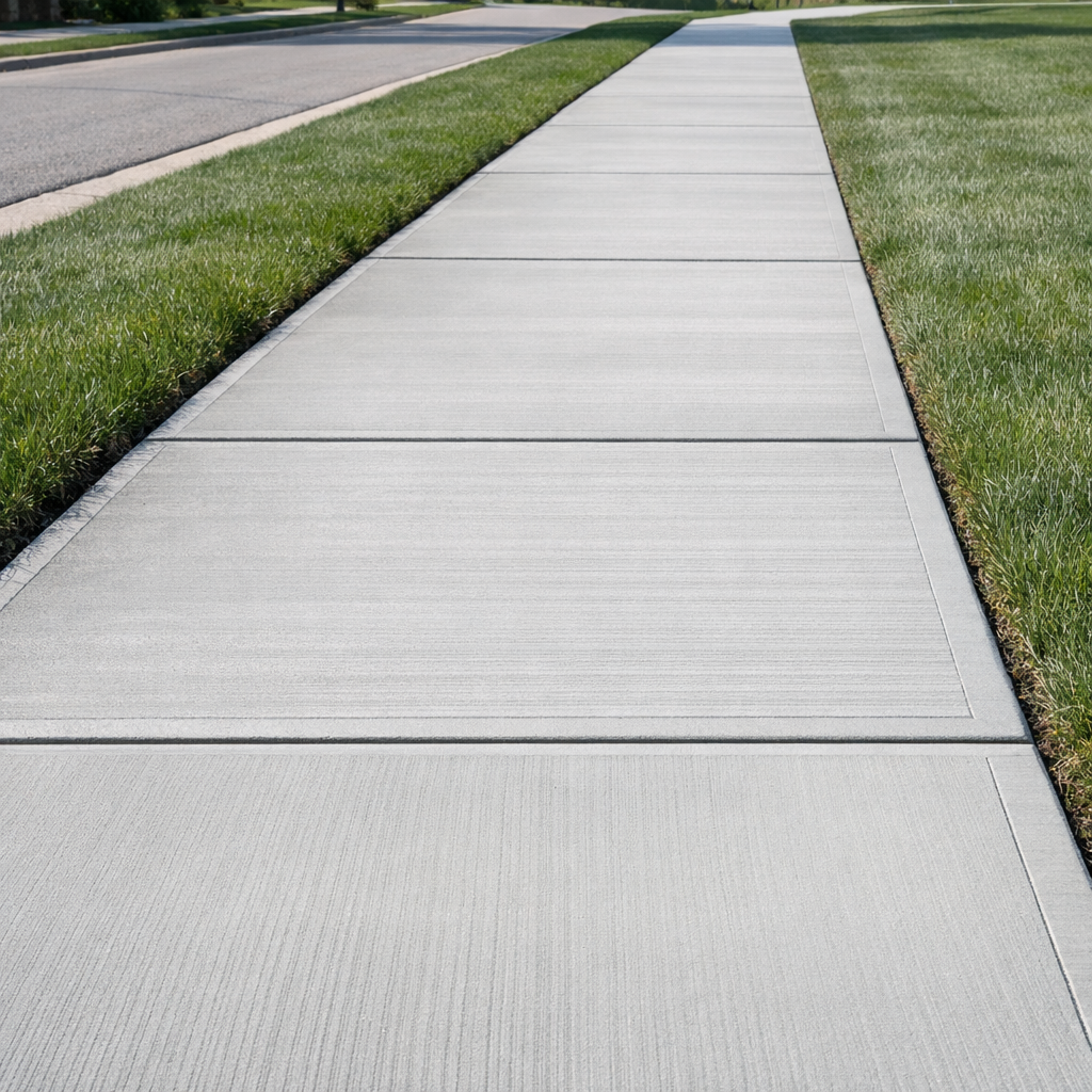 New smooth concrete sidewalk meeting city code requirements in Philadelphia after installation